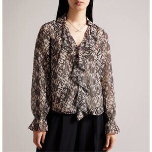 NEW Ted Baker Bertei V Neck Ruffle Blouse in Sz. 12